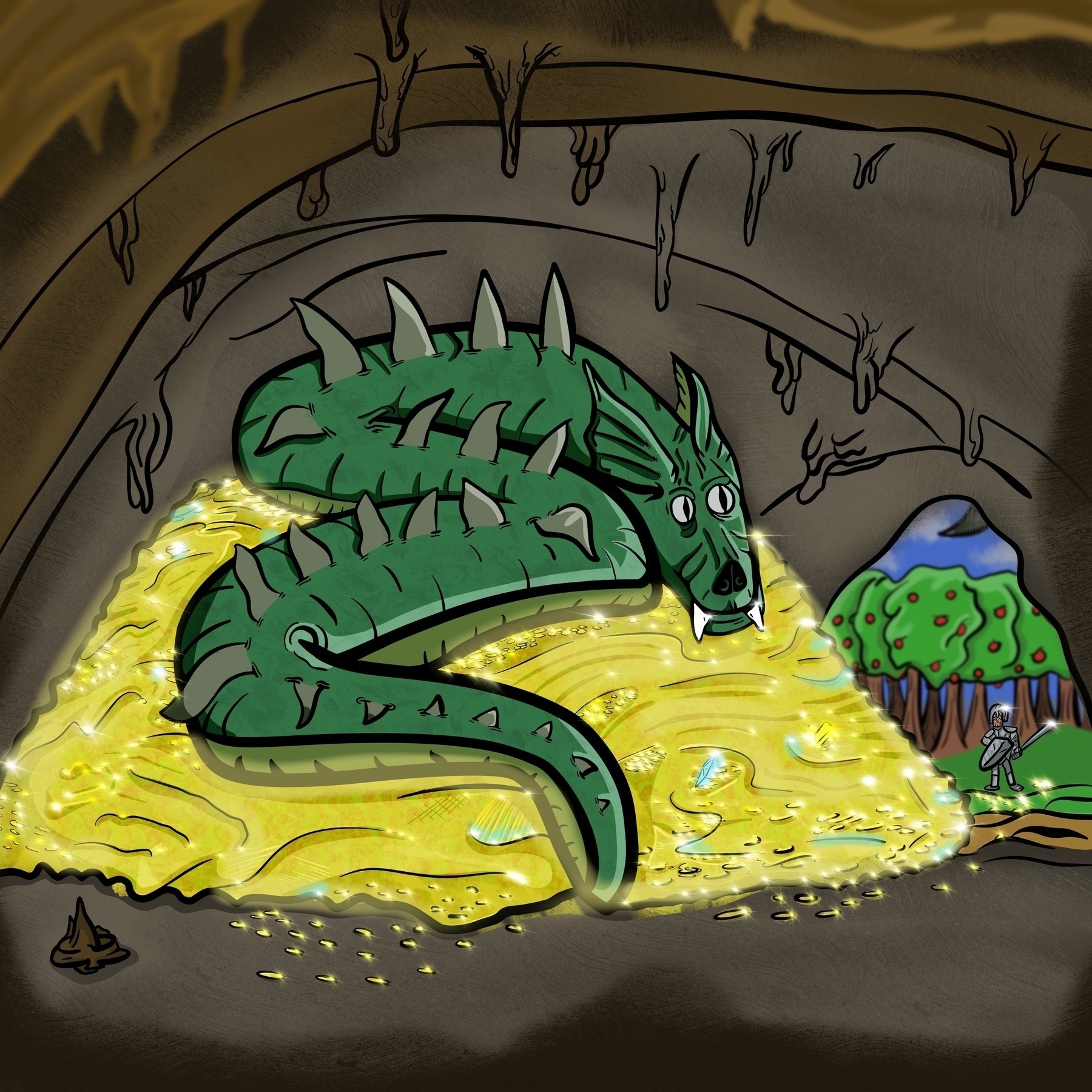 Cute dragon in cave. 