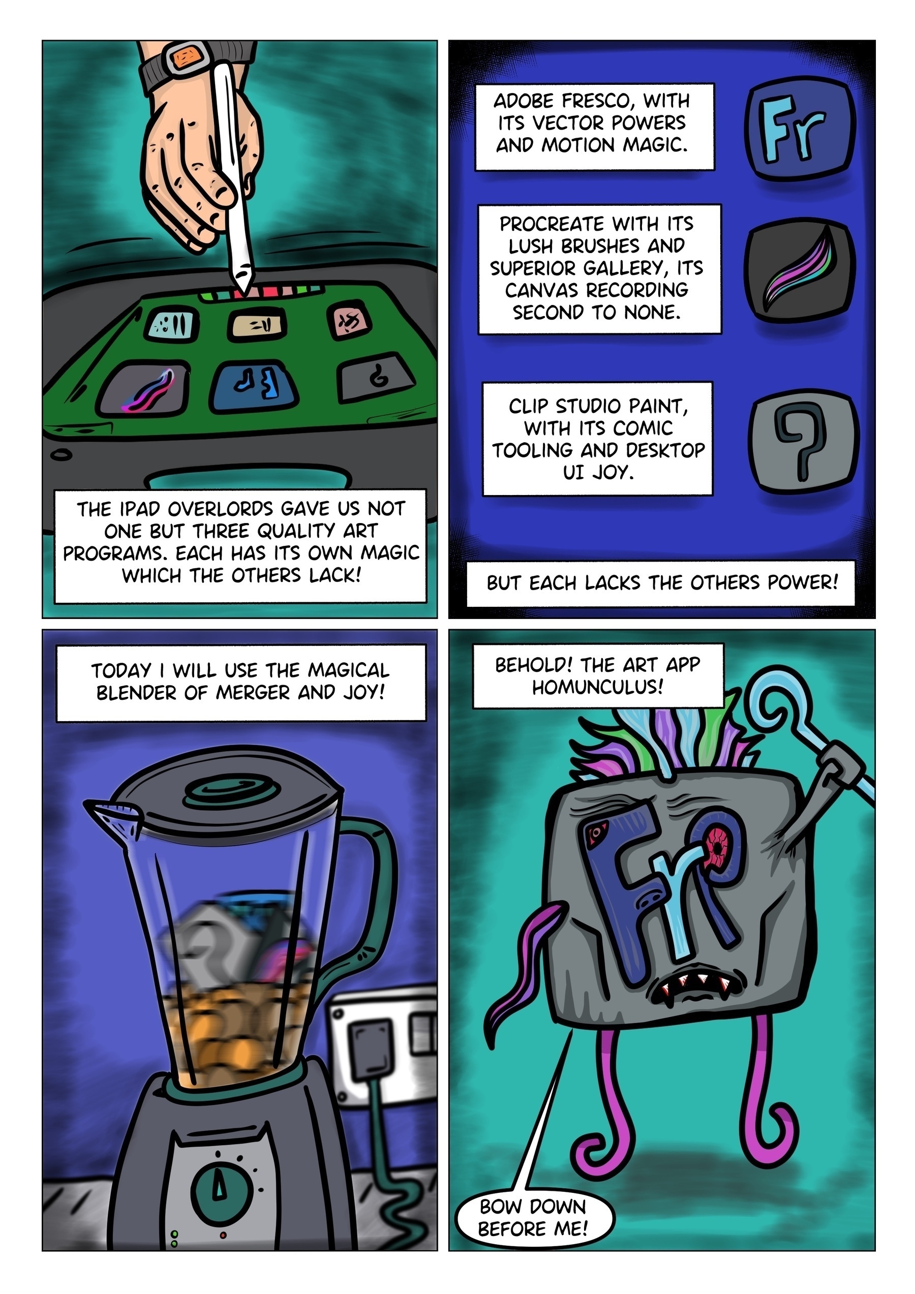 Art app icons placed in a blender make an art app monster. 